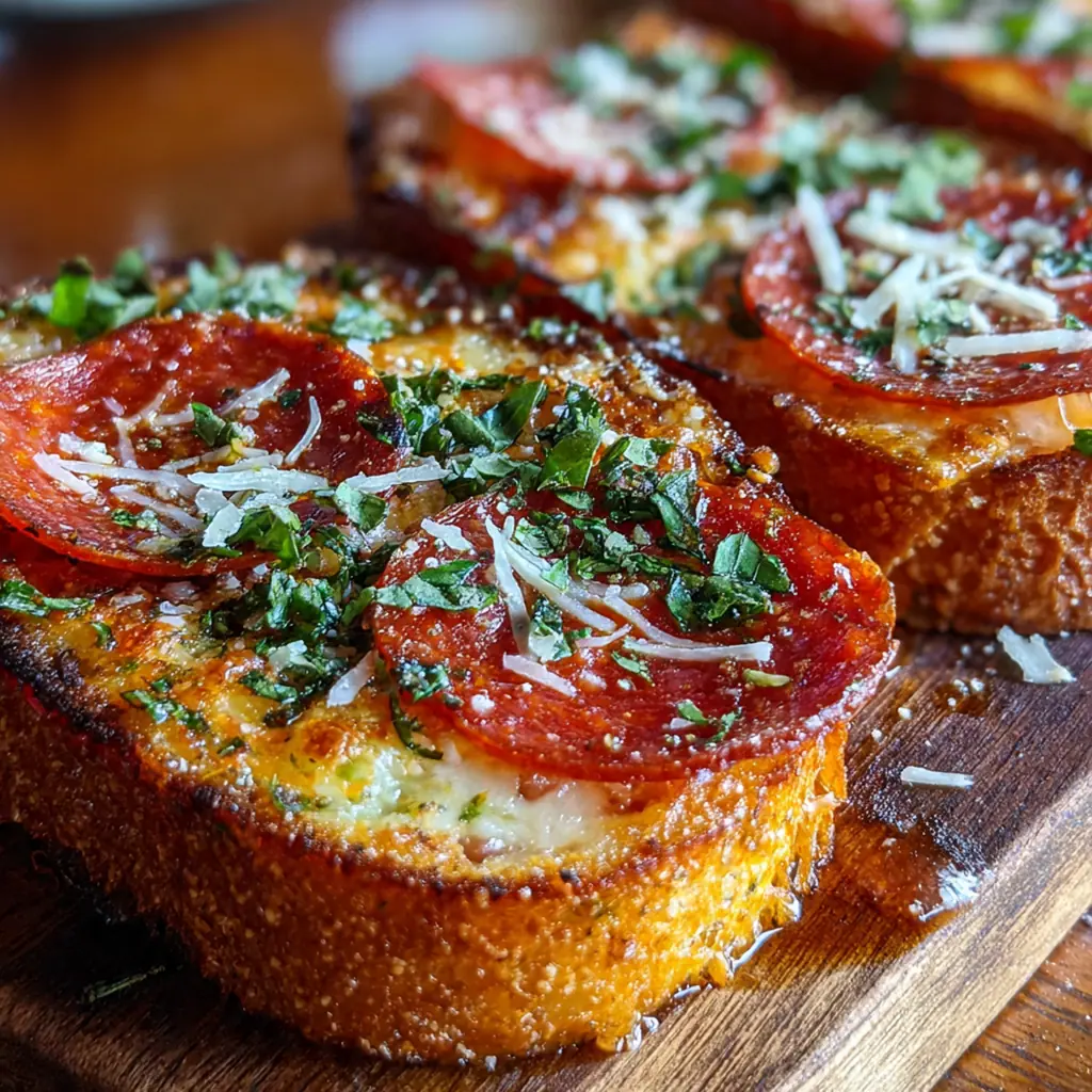 Crispy Texas Toast pizza with bubbling cheese and pepperoni fresh from the air fryer