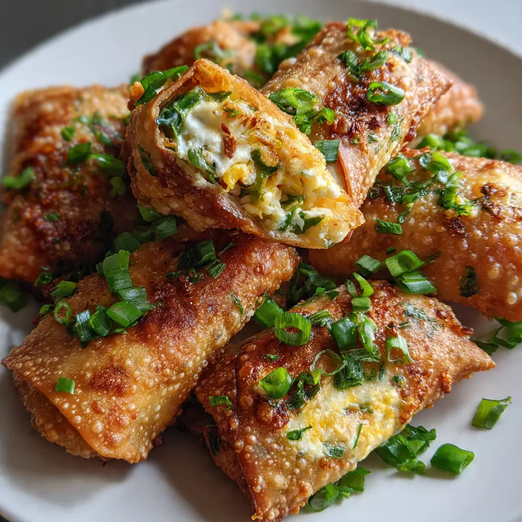 A platter of golden brown mini jalapeno popper eggrolls with a bowl of creamy ranch dipping sauce