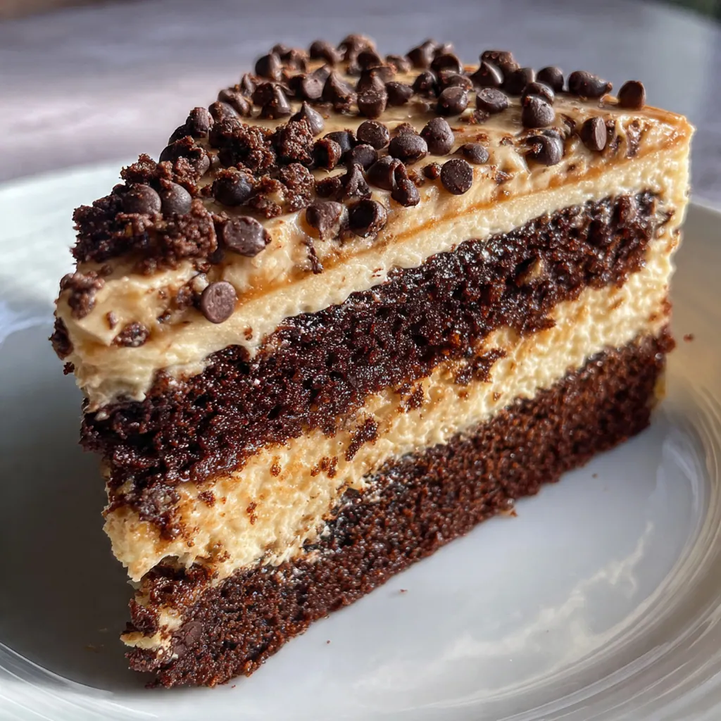 Tall double layer chocolate cake with glossy fudge frosting and chocolate shavings