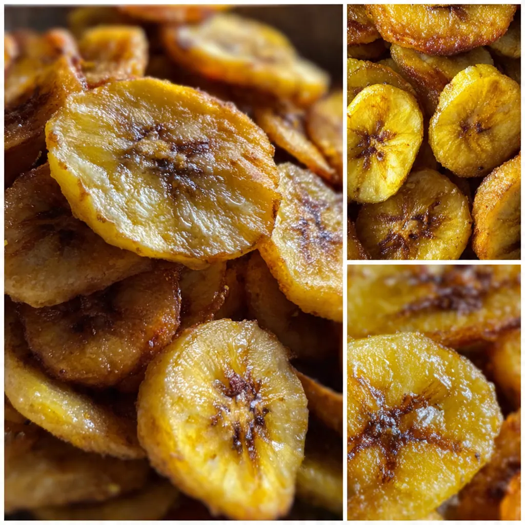 Golden crispy banana chips arranged in a single layer in an air fryer basket with cinnamon dusting