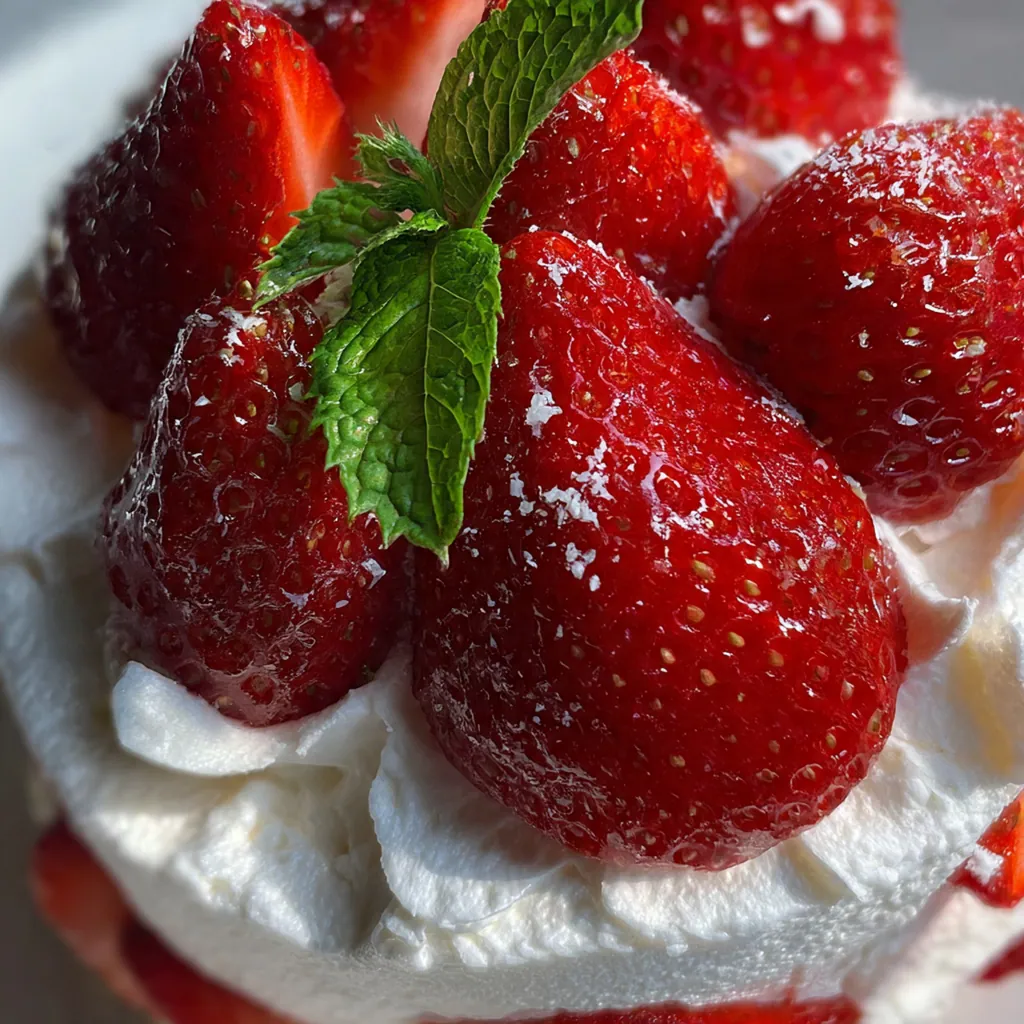 Light pink strawberry mousse served in a clear glass with a fresh strawberry on top
